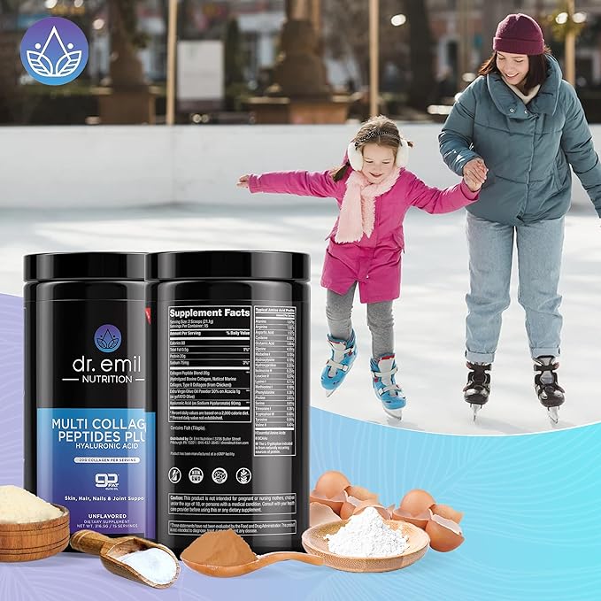 DR. EMIL NUTRITION Multi Collagen Peptides Powder - 20g of Unflavored Hydrolyzed Collagen Protein Powder with Hyaluronic Acid for Hair, Skin, Nails and Joints - 15 Servings