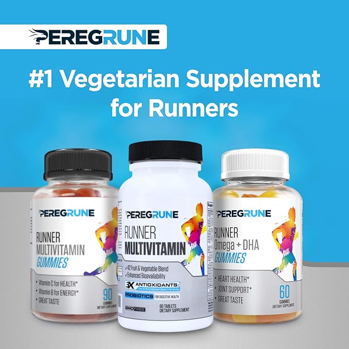 Runner Omega 3, 6, and 9 Gummies Plus DHA - Daily Running Supplements – 50% Less Sugar – Heart & Joint Health Gummy for Athletes – GMP Certified