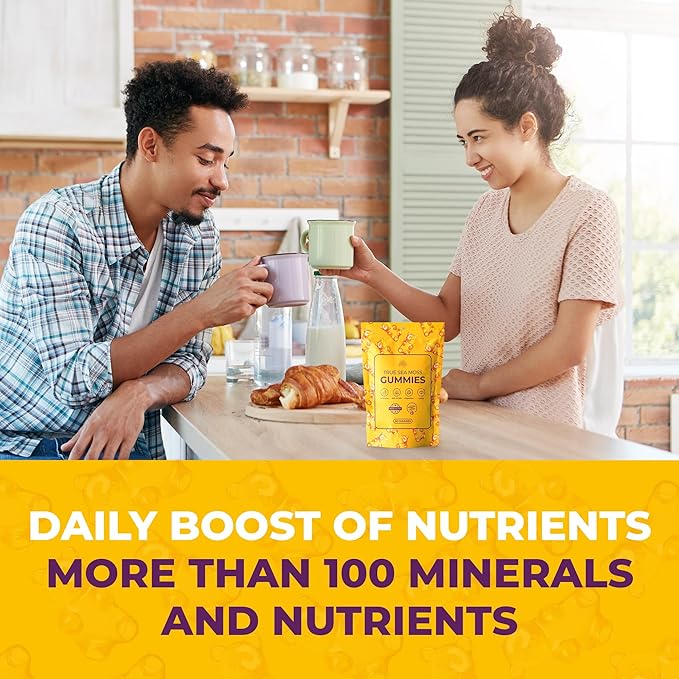 Sea Moss Gummies for Adults & Kids - Magnesium, Burdock Root & Bladderwrack – Supports Immune, Boost Energy, Skin & Hair Health, Detox - 60 Vegan Gummies