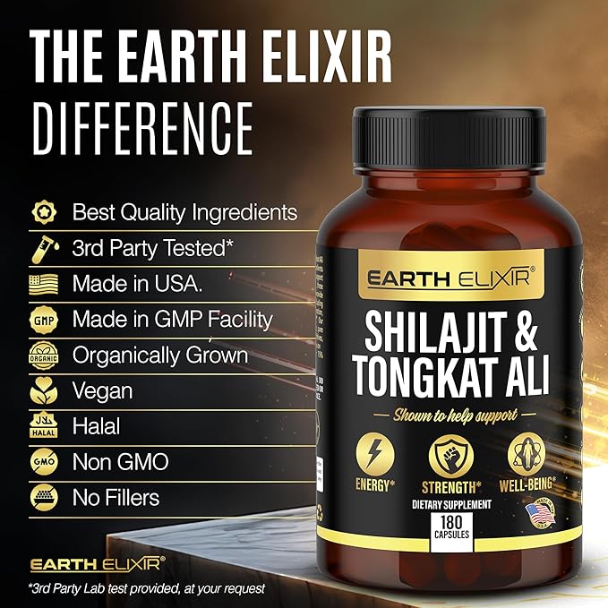 Shilajit 1000mg & Tongkat Ali 400mg (180 Capsules) Made in USA-Shilajit Supplement (20% Fulvic Acid) Shilajit Pure Himalayan Organic & Tongkat Ali for Men More Potent Than Shilajit Resin
