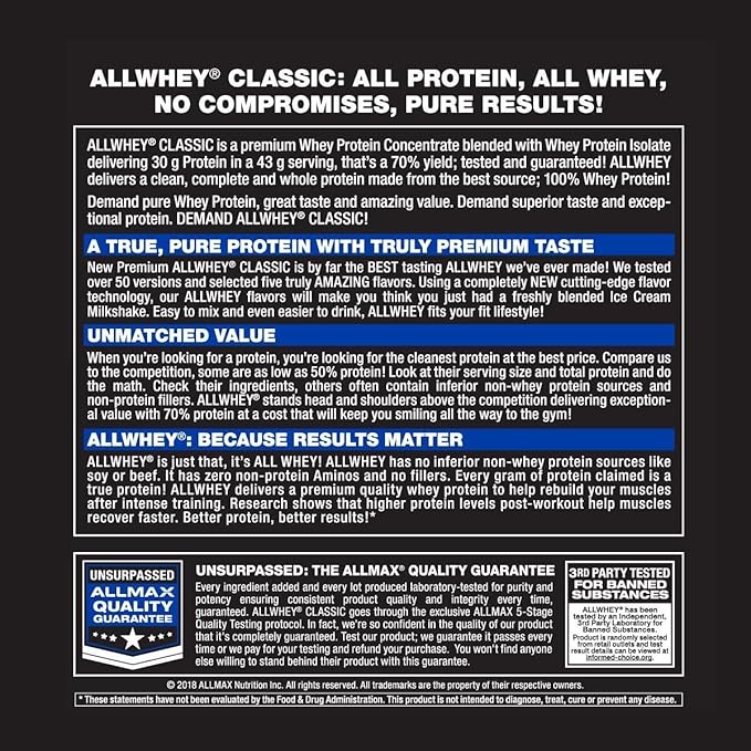ALLMAX Nutrition AllWhey Classic Whey Protein, Vanilla, 5 lbs