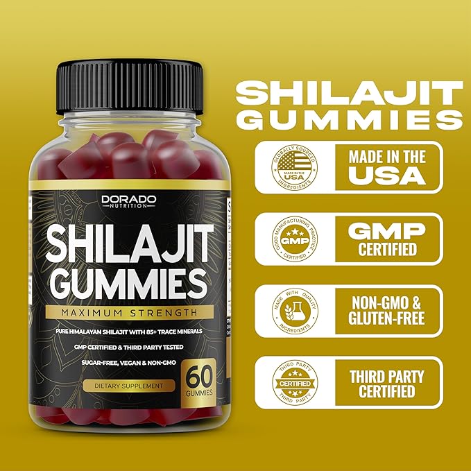 Shilajit Gummies 1000mg (Pure Himalayan Shilajit Gummies for Men & Women Gold Grade with 85+ Trace Minerals with Fulvic Acid) - Energy & Immunity Support - Third Party Tested, Vegan Safe, USA Made