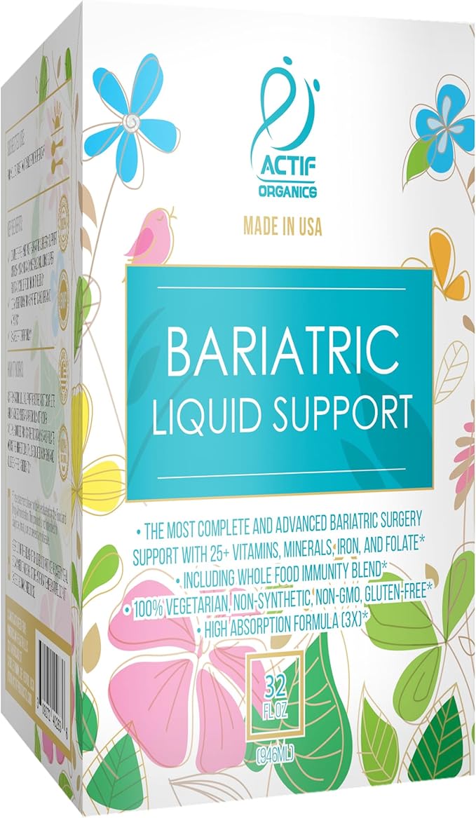 Actif Organic Bariatric Liquid Support With 25+ Organic Vitamins And Minerals For Bariatric Surgery, Advanced Formula, Non GMO, 32 Oz