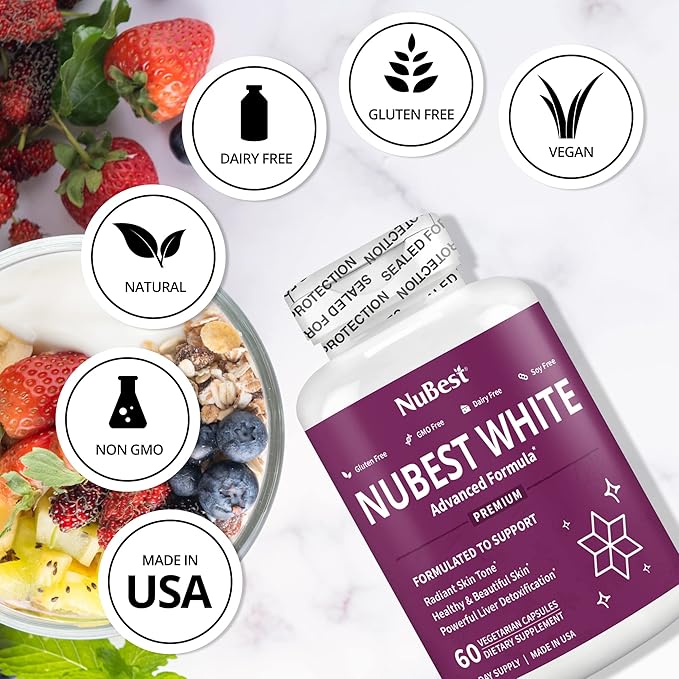 NuBest White - Glutathione 400mg & Milk Thistle Extract - Skin Brightening Supplement - Helps Beautiful and Radiant Skin - Antioxidant Supplement & Detoxification - 12 Pack | 12 Months Supply