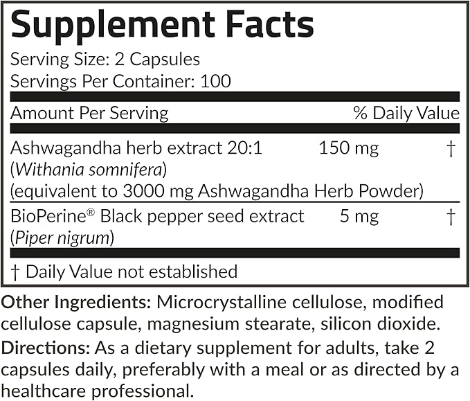Futurebiotics Ashwagandha Extra Strength Stress & Mood Support with BioPerine - Non GMO Formula, 200 Vegetarian Capsules