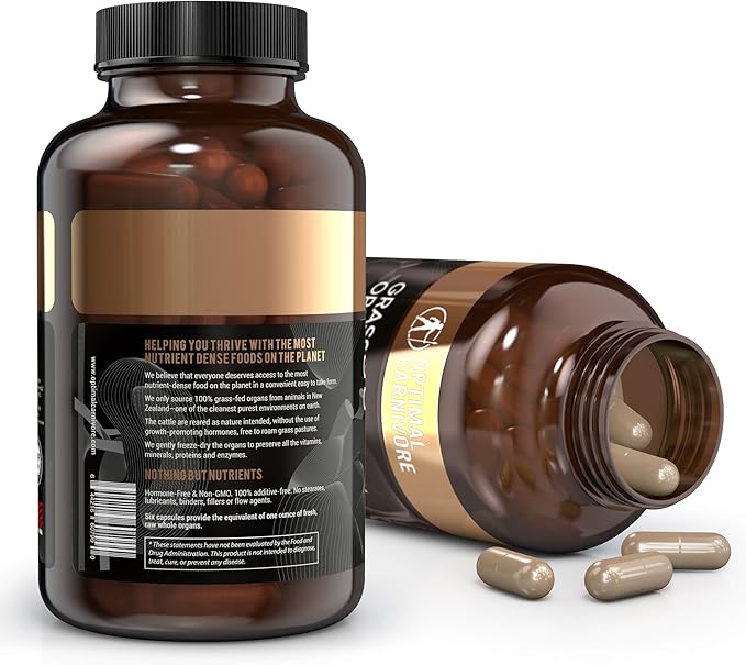 Grass Fed Beef Organs, Beef Organ Capsules, Beef Organ Supplement, Organ Supplement Grass Fed, Organ Meat Capsules, Grass Fed Organ Complex - 9 Organs - Beef Liver, Brain, Thymus, Lung, Gallbladder