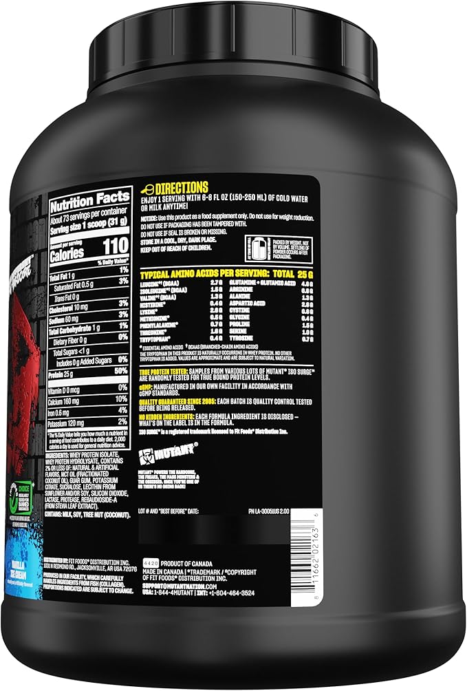 Mutant ISO Surge Whey Protein Isolate Powder Acts Fast to Help Recover, Build Muscle, Bulk and Strength, 5 lb - Vanilla Ice Cream