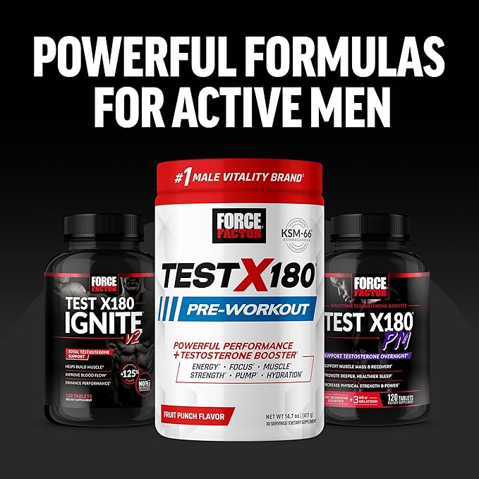 FORCE FACTOR Test X180 Multivitamin for Men Plus Testosterone Support with All 13 Essential Vitamins, for Muscle, Strength, Men’s Health, and Performance, Daily Multivitamin for Adults, 120 Tablets