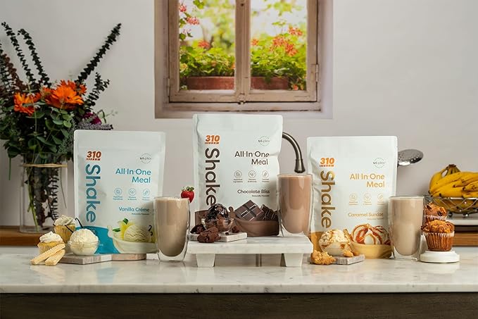 310 Nutrition – All-In-One Meal Replacement Shake - New Formula with Fiber Rich Vegan Superfood Blend - Natural Sweeteners - Low Carb Shake, Keto & Paleo Friendly - Gluten Free - 26 Essential Vitamins & Minerals - Variety Shake Box - Caramel Sundae