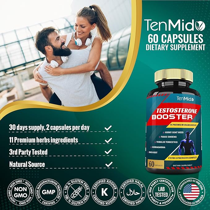 Testosterone Booster for Men- Natural Stamina, Endurance & Strength Supplement - Muscle Building Growth, Increasing Performance, Boosts Energy