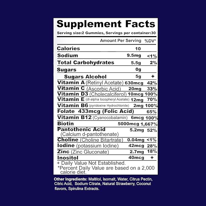 Hair Skin and Nails Gummies 60 Count - Supports Healthy Hair, Nails - Biotin 5000MCG, Vitamins for Men & Women, Stronger Nails, Healthy Skin, Hair Growth, Vegan, High Potency