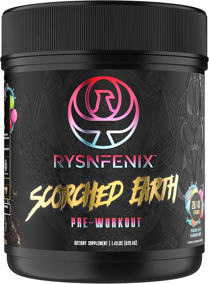 Scorched Earth Pre Workout Powder - Energy & Focus with Dual-Source Caffeine, Nootropics | Pumps from Citrulline, Beta Alanine, Nitrosigine®, GlycerPump™ (Rainbow Candy)