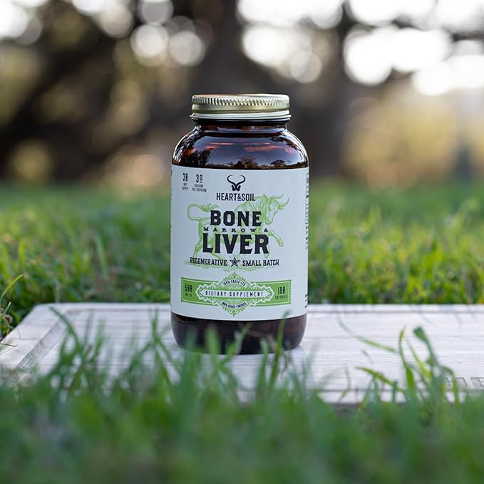 Heart & Soil Grass-Fed Bone Marrow & Liver Supplement - Desiccated Organ Supplements to Enhance Mood, Bone, Joint, Tissue, & Skin Health - 180 Capsules
