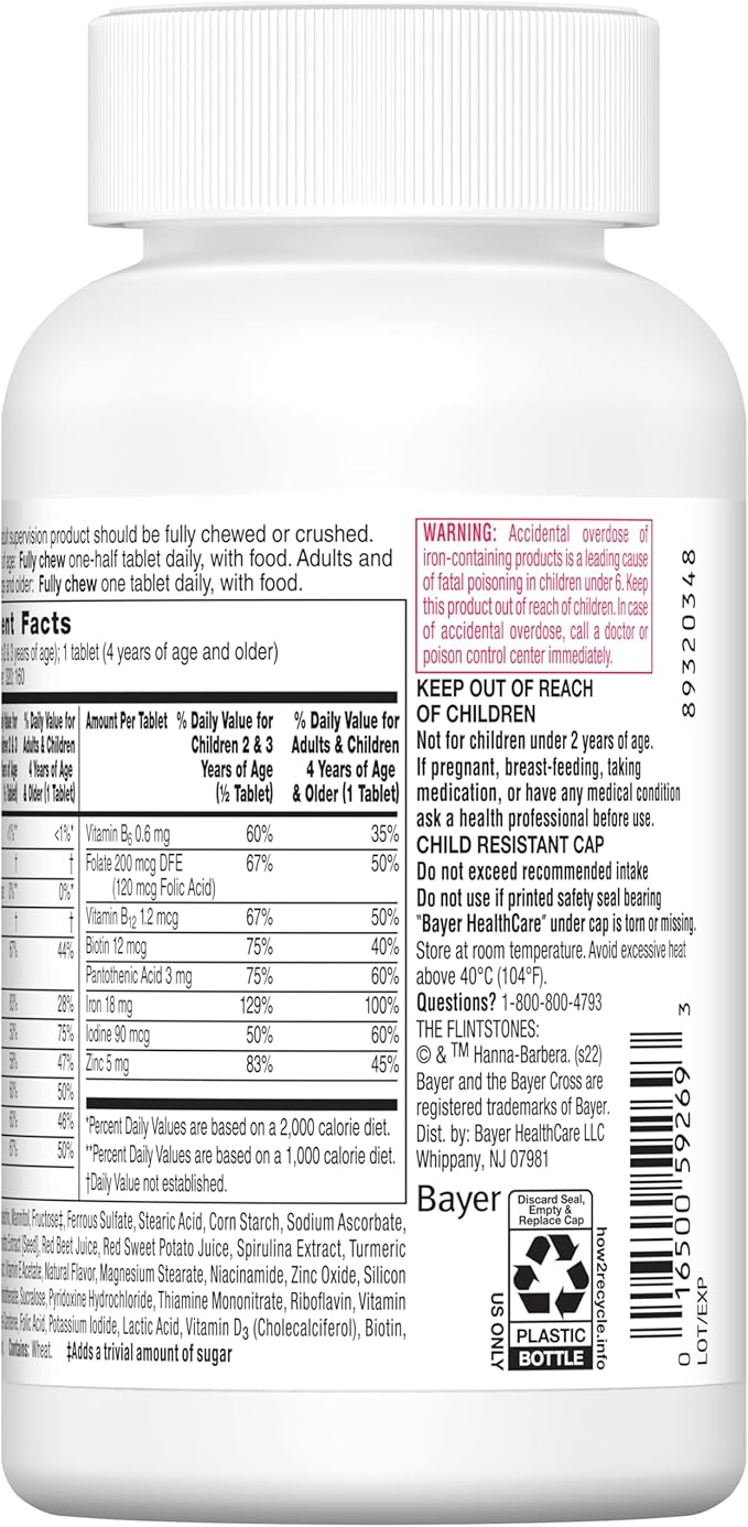 Flintstones Vitamins Chewable Kids Multivitamin with + Extra Iron for Toddler & Kid with Vitamin C, D, Vitamin B12, 160 Count (Packaging Will Vary)