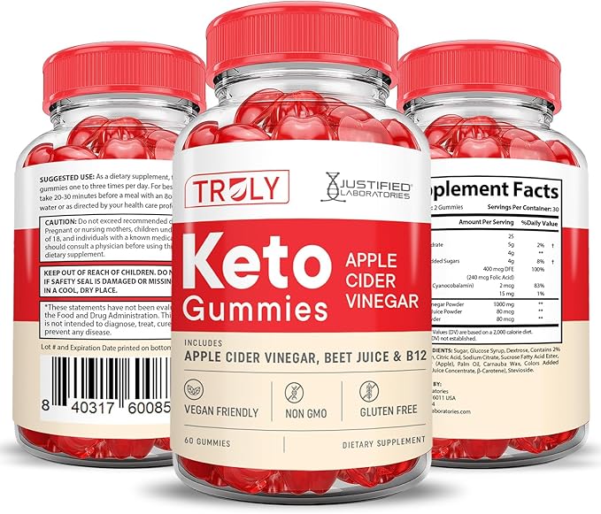 (3 Pack) Truly Keto ACV Gummies Advanced Formula 1000MG Truly Keto Gummies Apple Cider Vinegar Formulated with Pomegranate Beet Juice Powder B12 Vegan Non GMO 180 Gummys