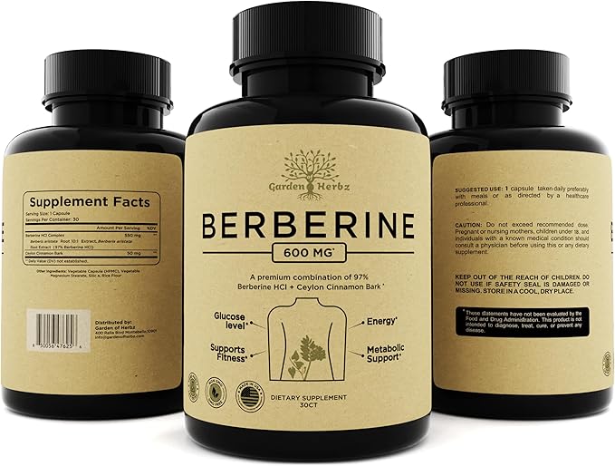 600 Mg Berberine Supplement – Berberine HCL & Ceylon Cinnamon Capsules for Women & Men – Supports Healthy Weight Management & Digestion