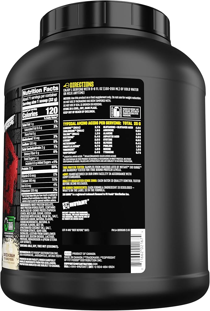 Mutant ISO Surge Whey Protein Isolate Powder Acts Fast to Help Recover, Build Muscle, Bulk and Strength, 5 lb - Cookies & Cream