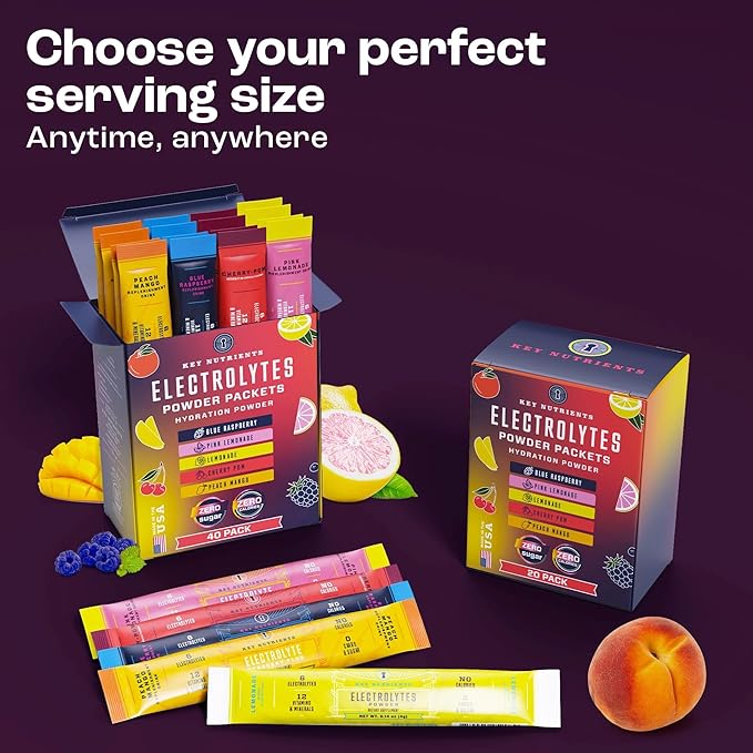 KEY NUTRIENTS Multivitamin 20 Pack Electrolytes Powder Packets No Sugar - 5 Delicious Flavors Post Workout and Recovery Hydration Packets - No Calories, Electrolytes Powder Packets