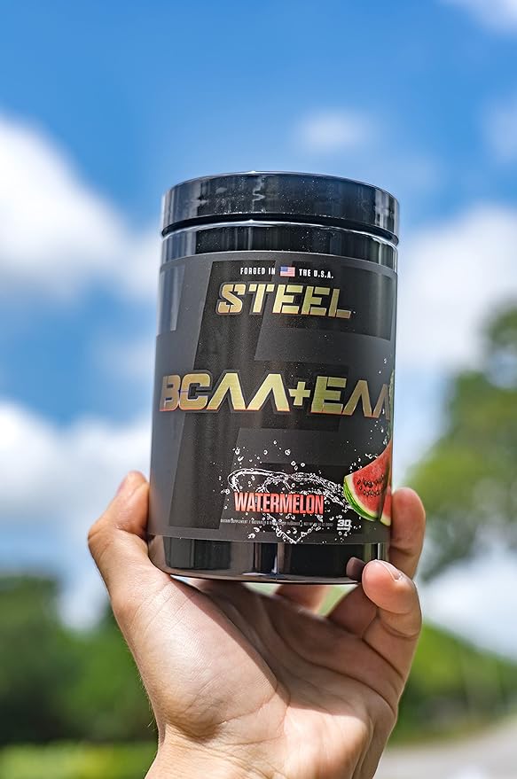 Steel Supplements | High Performance BCAA EAA Powder | Promotes Lean Muscle Growth and Workout Endurance | 2:1:1 Ratio to Recover Muscle Faster 30 Servings. (Watermelon)