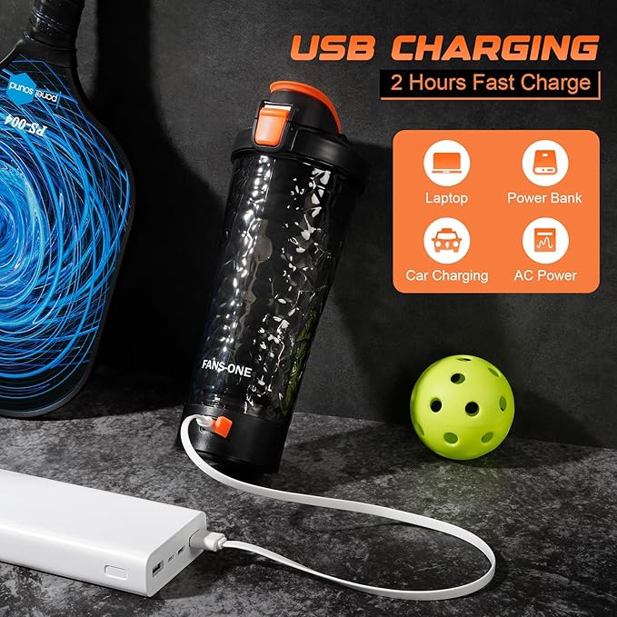 Electric Protein Shaker Bottle, Lockable Electric Blender Cup, 24oz Tritan USB Rechargeable Mixer, Portable Blender Shaker Cups for Protein Shakes for Men Women, Black and Orange