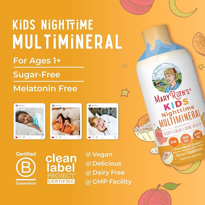 Kids Liquid Nighttime Multimineral by MaryRuth's | Kids Vitamins | Bone Health | Calm Calcium Magnesium Supplement | Vegan | Sugar Free | 30-180 Servings | 15.22 fl oz