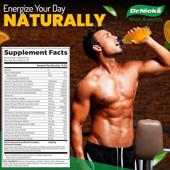 Dr. Nick's All-in-One Multivitamin Drink Mix Packets – for Everyday Vitality and Elite Oral Care – Dentist Formulated with Premium Non-GMO, Vegan, and Gluten-Free Ingredients – Orange Splash Flavor