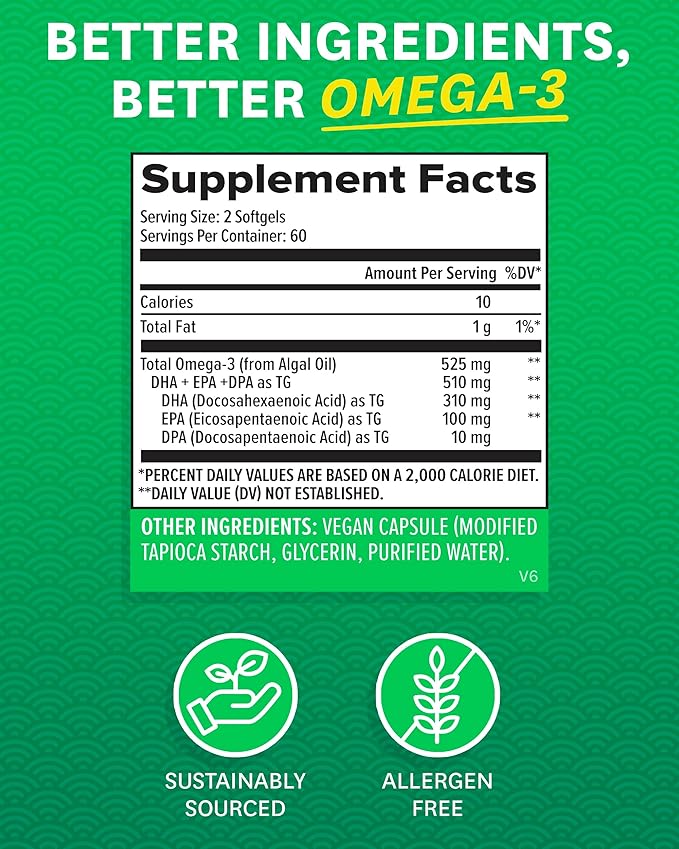Zenwise Health Vegan Omega 3 Supplement for Women and Men from Marine Algae Oil with DHA & EPA - Plant Powered Fish Oil Alternative, Sustainably Sourced for Heart, Eye & Joint Health -120 CT