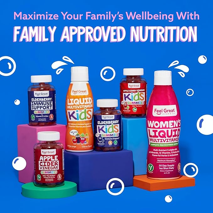 Feel Great Kids Elderberry Gummies with Zinc and Vitamin C | Kids Immune Support Sambucus Elderberry Gummies | Berry Flavored Vegan Kids Multivitamins | 60 Day Supply