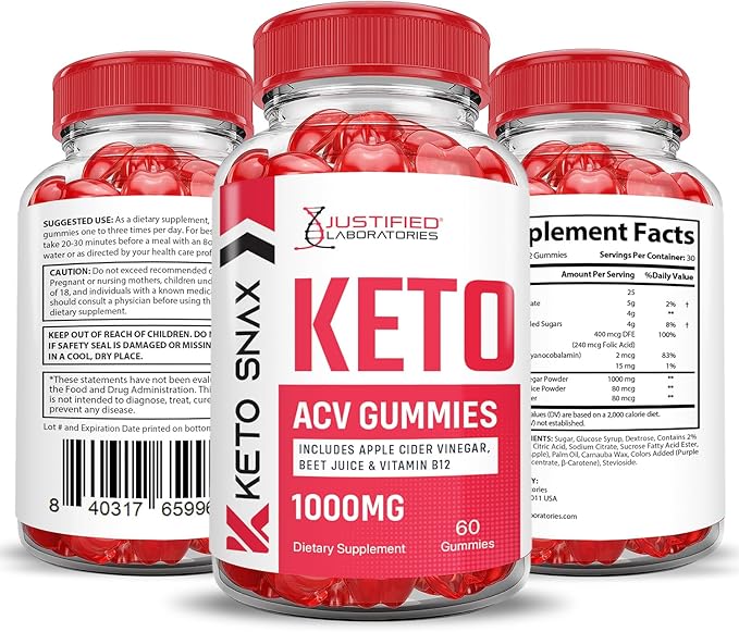 Keto Snax Keto ACV Gummies Advanced Formula 1000MG Keto Snax Keto Gummies Apple Cider Vinegar Formulated with Pomegranate Beet Juice Powder B12 Vegan Non GMO 60 Gummys