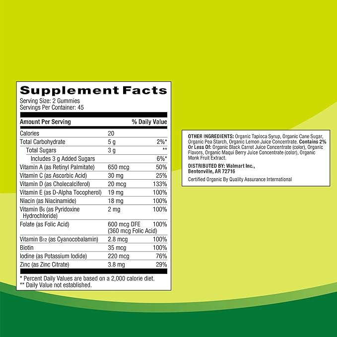 Prenatal Multivitamin Gummies, 90 Count | Non-GMO, Grapefruit & Pomegranate Flavor, 11 Essential Vitamins & Minerals, Including Vitamins A, B12, C, D, E, Niacin, Biotin, Zinc & Folate, Gluten-Free