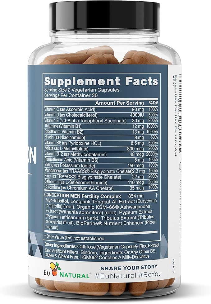 Conception For Him – Fertility Supplements for Men, Male Fertility Booster & Prenatal – Optimal Sperm Count, Motility Strength – Ashwagandha, Folate Folic Acid,Magnesium & Zinc – 60 Veg Soft Capsules