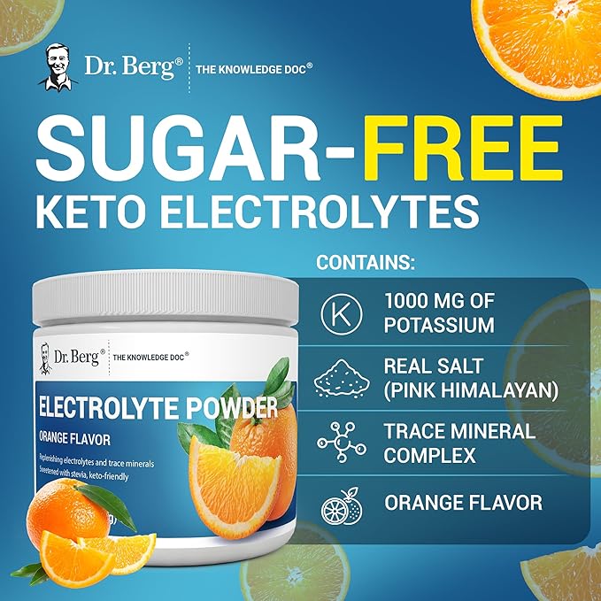 Dr. Berg Zero Sugar Hydration Keto Electrolyte Powder - Enhanced w/ 1000 mg of Potassium & Real Pink Himalayan Salt (NOT Table Salt) - Orange Flavor Hydration Drink Mix Supplement - 50 Servings