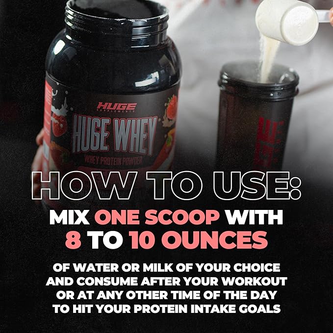 Huge Whey, Protein Powder for Muscle Gain, 25g Protein, 12g EAAs, Supports Muscle Growth, Performance & Recovery (Strawberry Cheesecake, 30 Servings)