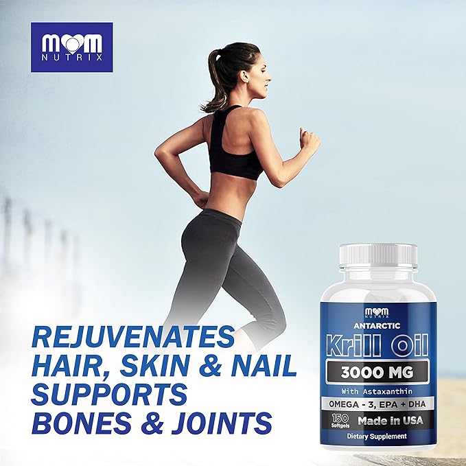 Dr. JOEL'S MOM NUTRIX Antarctic Krill Oil Supplement - 3000 mg Per Serving - 150 Softgels - High Absorption EPA, DHA, Astaxanthin & Phospholipid - No Fishy Aftertaste Like Fish Oil - Made in USA