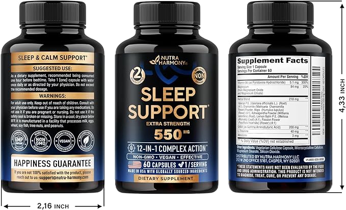 Sleeping Pills for Adults 550mg - Valerian Root for Sleep | Melatonin 3mg | L-Theanine | Magnesium - Natural Sleep Aid Supplement - Non-Habit Forming Rest Support - Made in USA - 1/Day | 60 Capsules