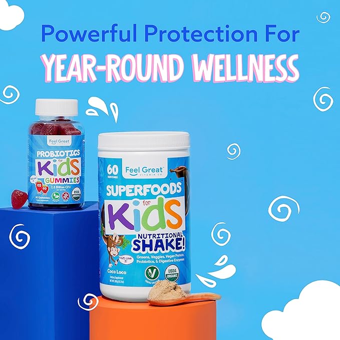 Kids Organic Super Greens Powder with Fruits & Veggies - All-In-One Kids Multivitamin made from Real Plants - No Synthetic Vitamins, No Fillers or Binders, No Sugar Added.