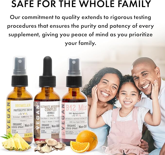 Vitality Boost Bundle Liquid Spray - Ultimate Mushroom Complex, Bromelain, B12 Methylcobalamin - Complete Multivitamin - Plant- Based, Non-GMO, Gluten Free, Sugar Free 2 Fl Oz (420 Days Supply)