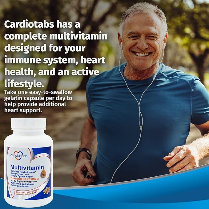 Multivitamin - Heart and Immunity Supplements For Men & Women, Multivitamin for Men & Women, with Minerals B-Vitamin Complex, Vitamins A, C, E, K and 2000 IU Vitamin D3, 60-Count Bottle