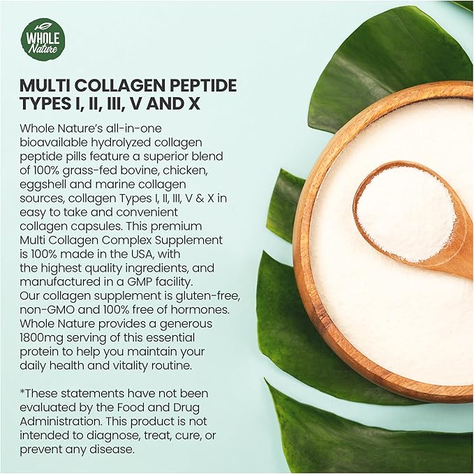 Multi Collagen Protein Peptides Supplement Capsules - 1800mg Collagen Complex Types I, II, III, V, X - Joint Support, Healthy Hair, Skin, Nails, Beauty Vitamins, 100% Natural, Non-GMO 180ct (2)