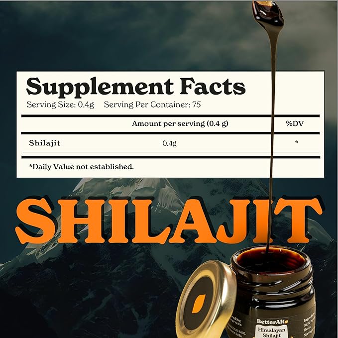 BetterAlt Pure Himalayan Shilajit Resin High Potency for Men & Women| 75 Servings for Energy Boost & Immune Support, 85+ Trace Minerals, 75%+ Fulvic Acid, with Lab Test Report,400mg