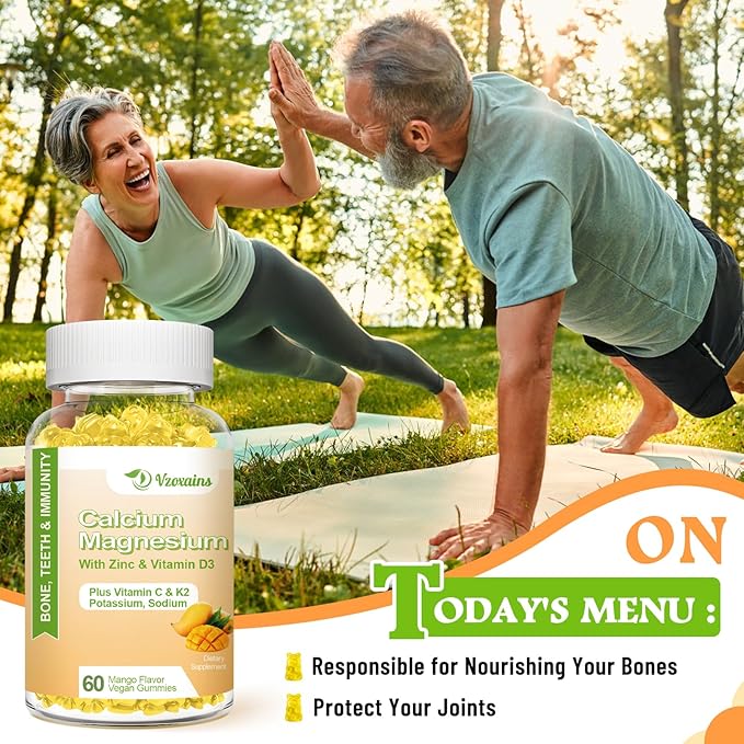 High Absorption Calcium Gummies, Sugar Free Calcium Magnesium Supplement with Vitamin D3 K2 for Bone & Teeth Strength, Muscle Function - Vegan, Mango Flavor 120 Cts