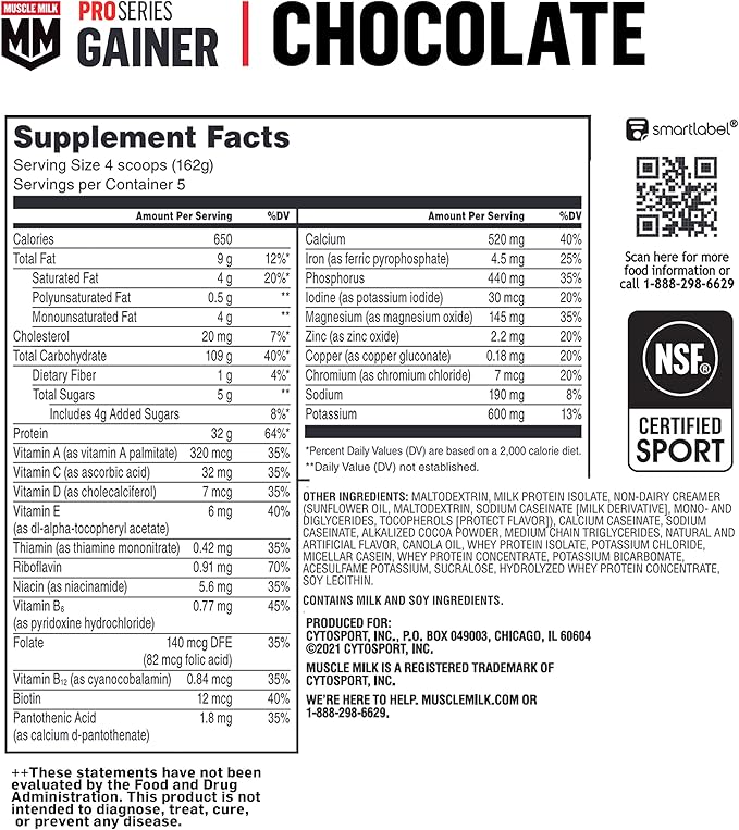 Muscle Milk Gainer Protein Powder, Chocolate, 32g Protein, 5 Pound