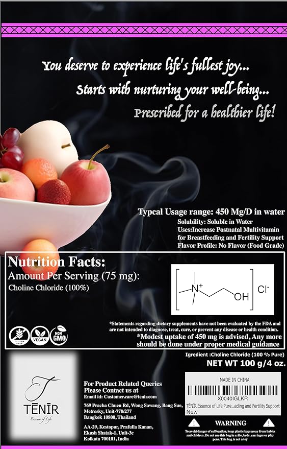 Pure Choline Food Grade | Non-GMO, Keto-Friendly | Postnatal Multivitamin for Breastfeeding and Fertility Support