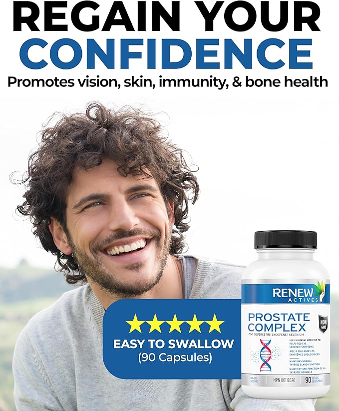 Renew Actives Prostate Complex Supplements – Formula for Prostate, Thyroid, Eye Health & Immune System – Antioxidant Blend for Men’s Wellness – 90 Softgels – Made in Canada