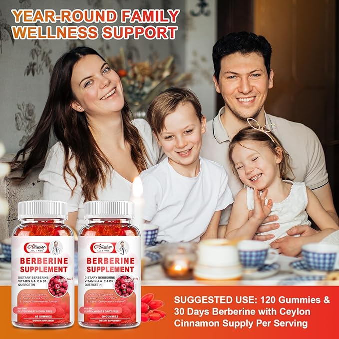 Sugar-Free Berberine Supplement Gummies, 1500mg Original Berberine HCL with Ceylon Cinnamon, Quercetin, Multivitamin, Support Immune & Gastrointestinal Function & Metabolism for Women & Men