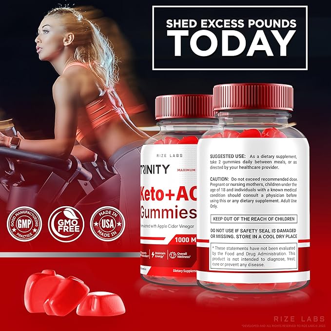 Trinity Keto+ACV Gummies for Advanced Weight Loss, All Natural Apple Cider Vinegar Supplement, 500 mg (60 Gummies)