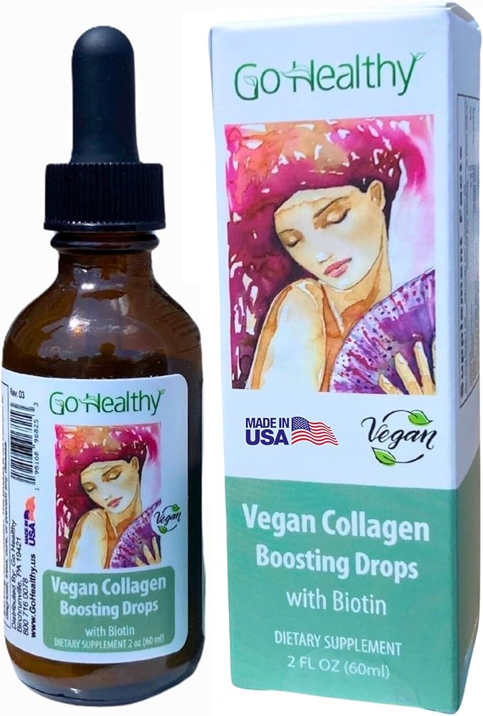 Go Healthy Vegan Collagen & Biotin Liquid Drops for Women & Men - Supports Healthy Hair, Nail & Skin, Boosts Metabolism - Non-GMO, Sugar Free - 60-Day Supply