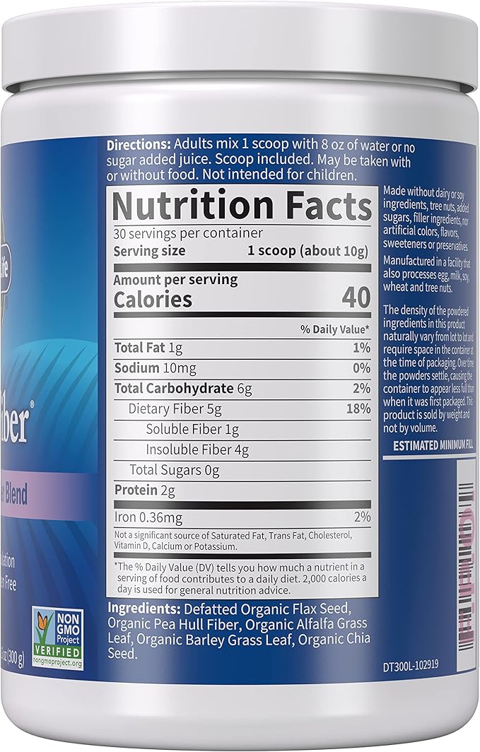 Garden of Life Organic Unflavored Fiber Powder Detox Blend with Chia, Alfalfa & Barley for Herbal Cleanse, Gut Health Support - Detoxifiber - Non-GMO, Gluten-Free, Psyllium Free, Vegan, 30 Servings