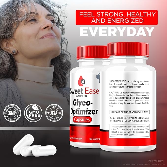 Sweet Ease Glyco Optimizer Capsules, Sweet Ease Glyco Support, Sweet Ease Natural Blood Support Pills, SweetEase Reliever Glycogen Pressure Review (60 Capsules)