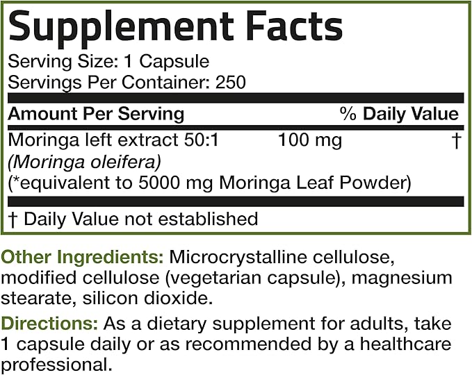 Bronson Moringa Extra Strength Capsules Moringa Oleifera Powder, 250 Count